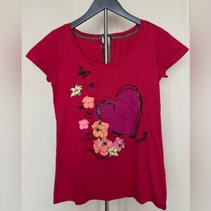 Desigual Red Graphic T-Shirt XS-S, Unique Back Tie Design, Excellent Condition